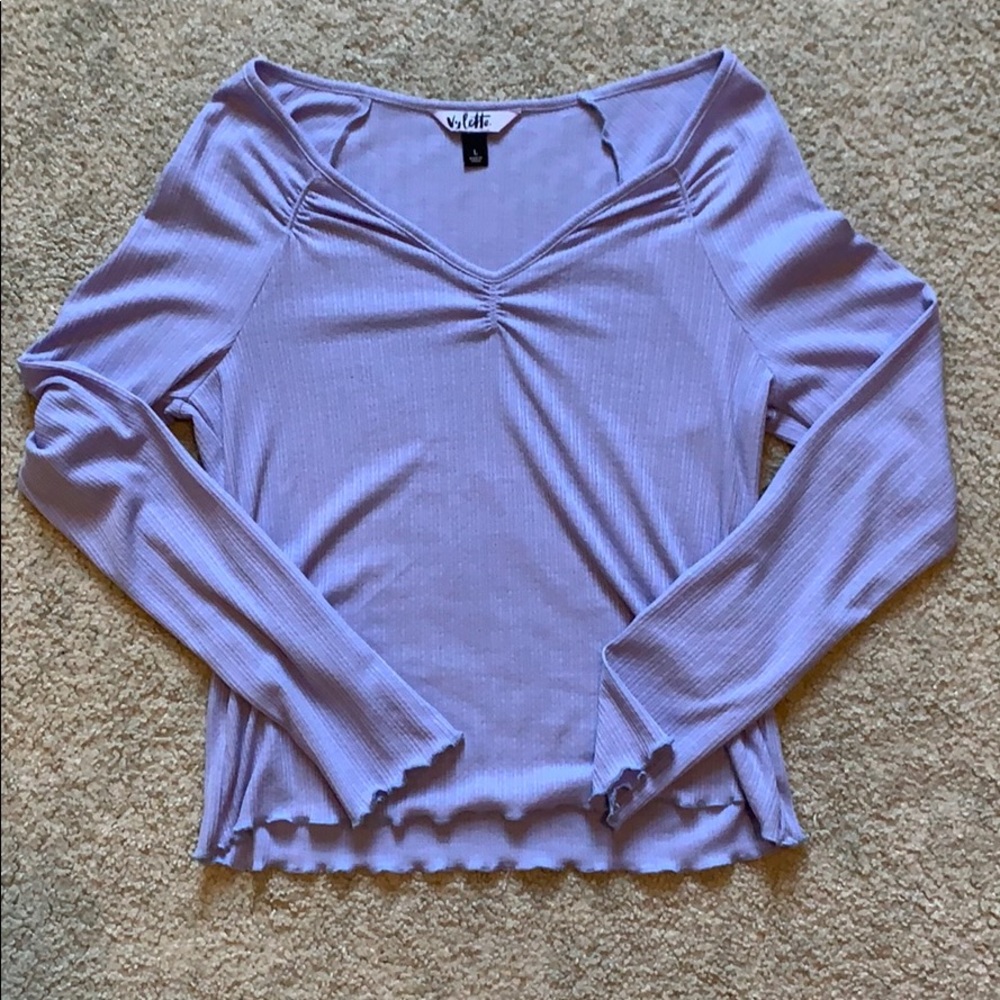 Light Blue Long Sleeve Rouched Top